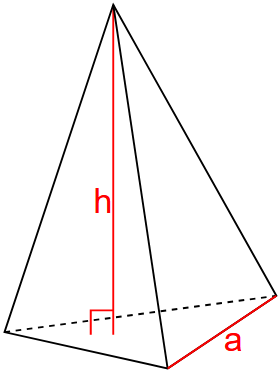 Laske säännöllisen kolmion muotoisen pyramidin tilavuus käyttämällä pohjan korkeutta ja sivua.